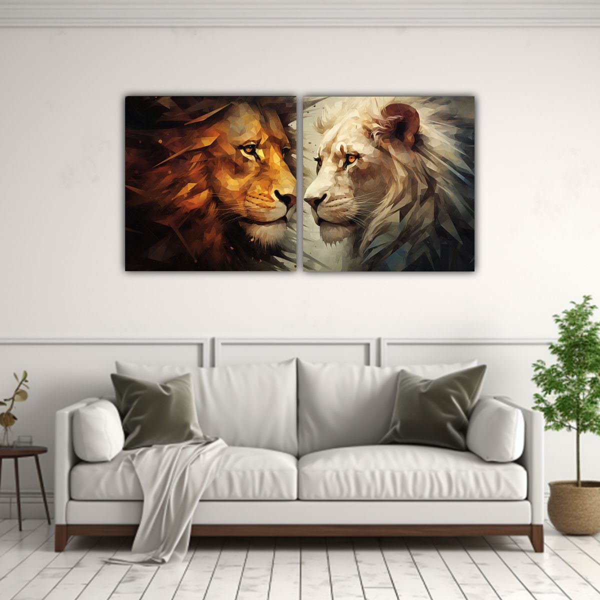 GENERICO - Cuadros Abstractos De Leones En Estilo Galería 60x30 Cm