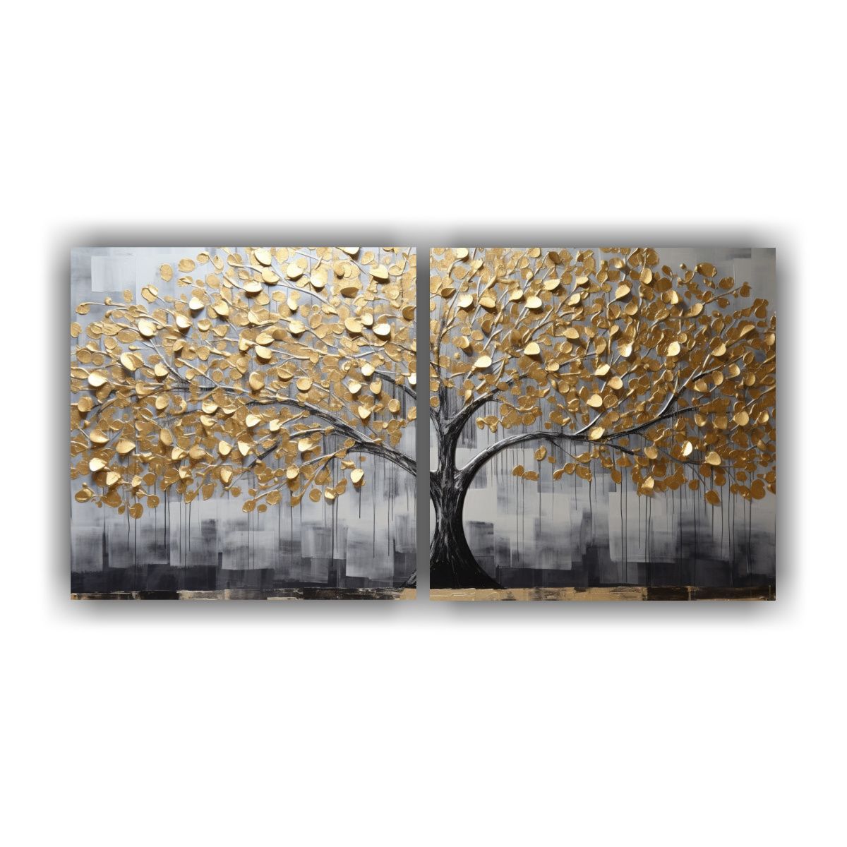GENERICO - Díptico Árbol En Oro Y Plata En Pinturas De 80x40 Cm
