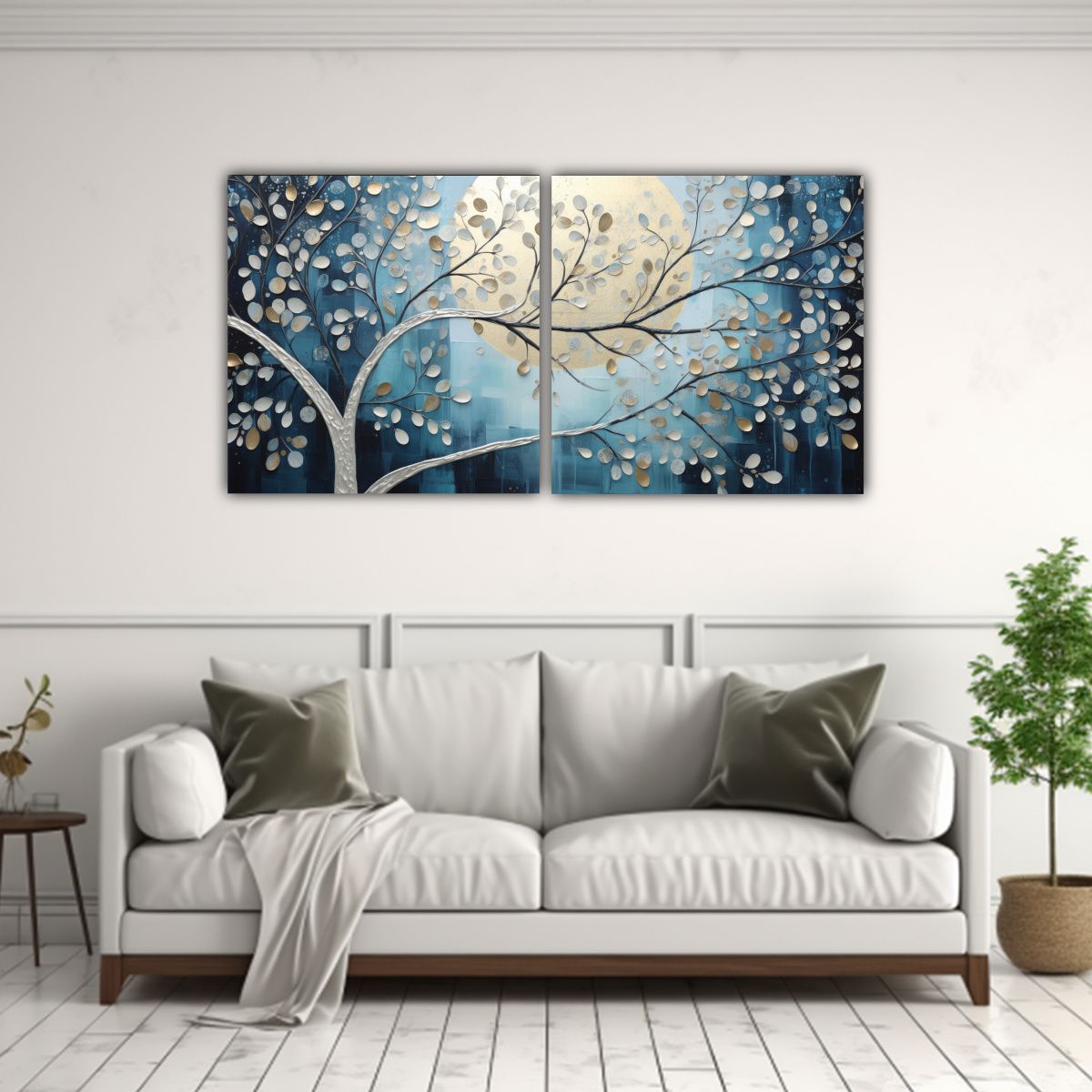 GENERICO - Pintura De Árbol En Azul Y Plata Para 80x40 Cm