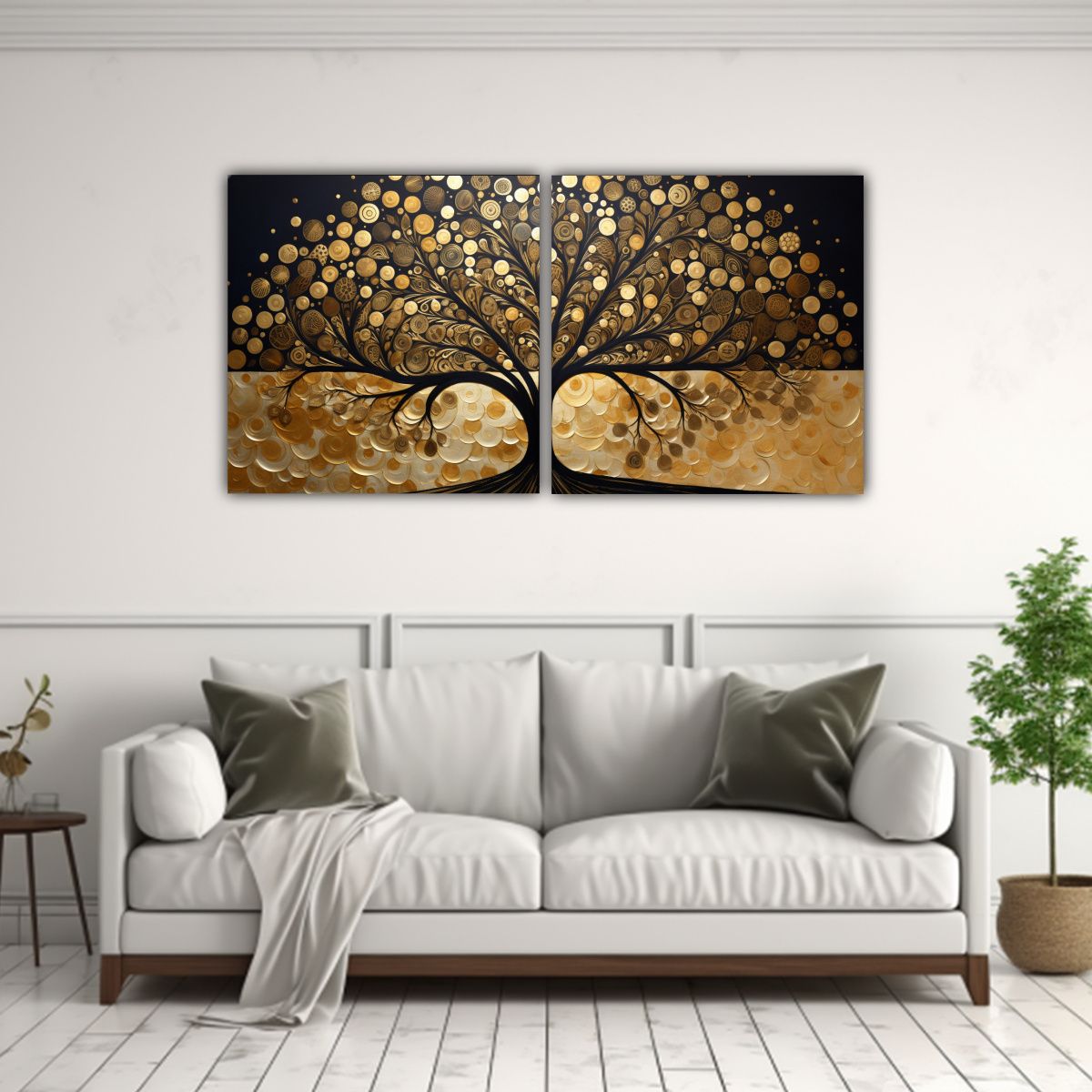 GENERICO - Set 2 Cuadros Elegante Expresión Árbol Negro Y 80x40 Cm