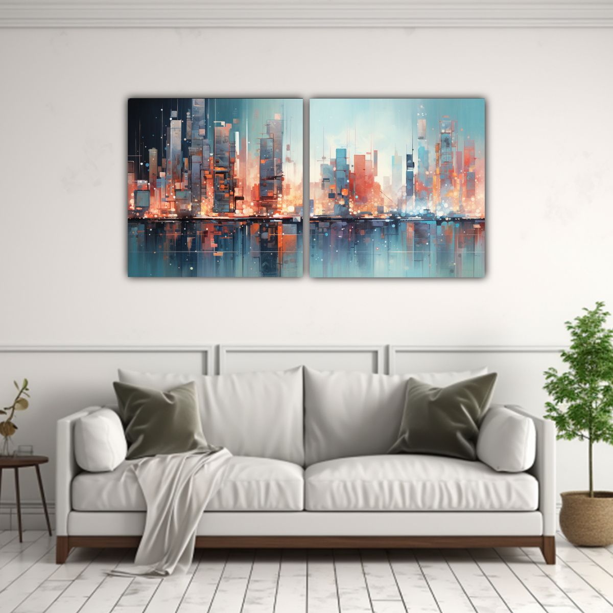 GENERICO - Pintura Abstracta En Acuarela De Una Ciudad En 100x50 Cm
