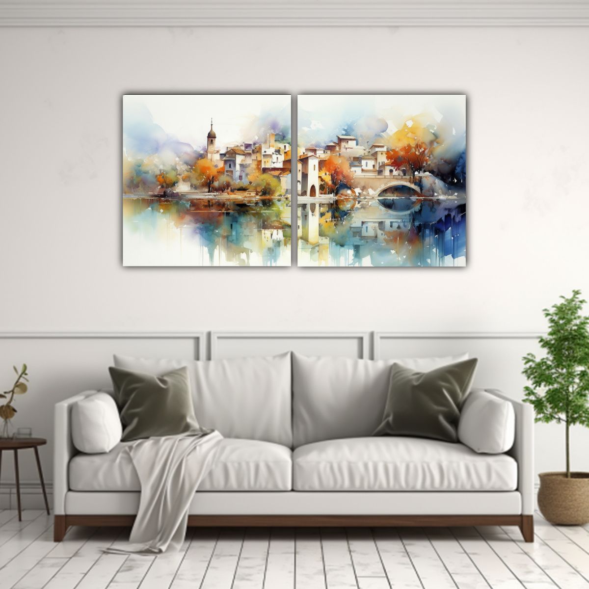 GENERICO - Paisajes Abstractos Para Comedor En Acuarelas Dos 80x40 Cm