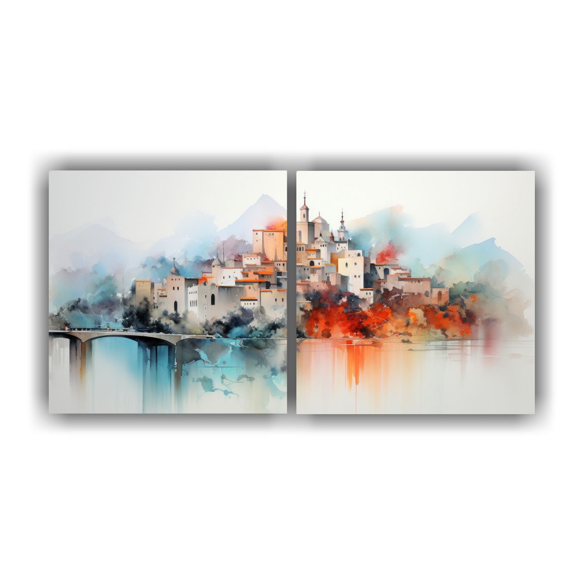 GENERICO - Set 2 Cuadros Decorativos Paisajes Acuarelas 80x40 Cm