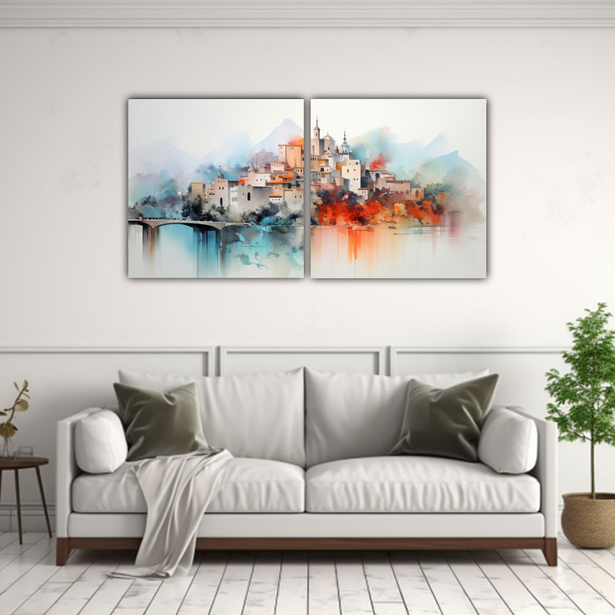 GENERICO - Set 2 Cuadros Decorativos Paisajes Acuarelas 80x40 Cm