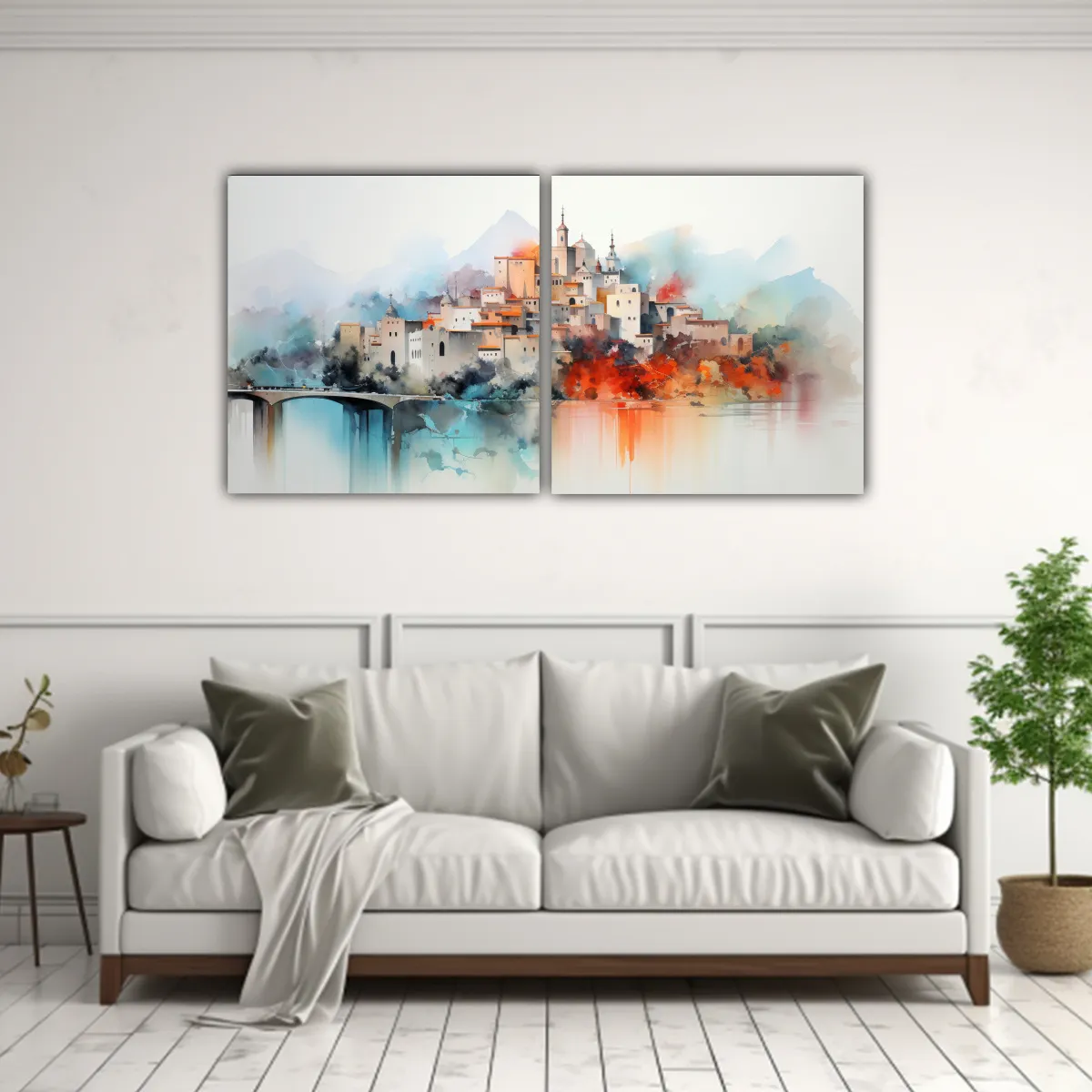 GENERICO - Set 2 Cuadros Decorativos Paisajes Acuarelas 60x30 Cm