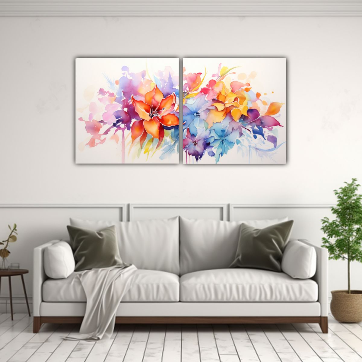 GENERICO - Cuadro Floral Abstracto En Acuarela Sobre Lienzo 60x30 Cm