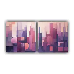GENERICO - Cuadro Abstracto Atardecer Ciudad En Bastidor De 100x50 Cm
