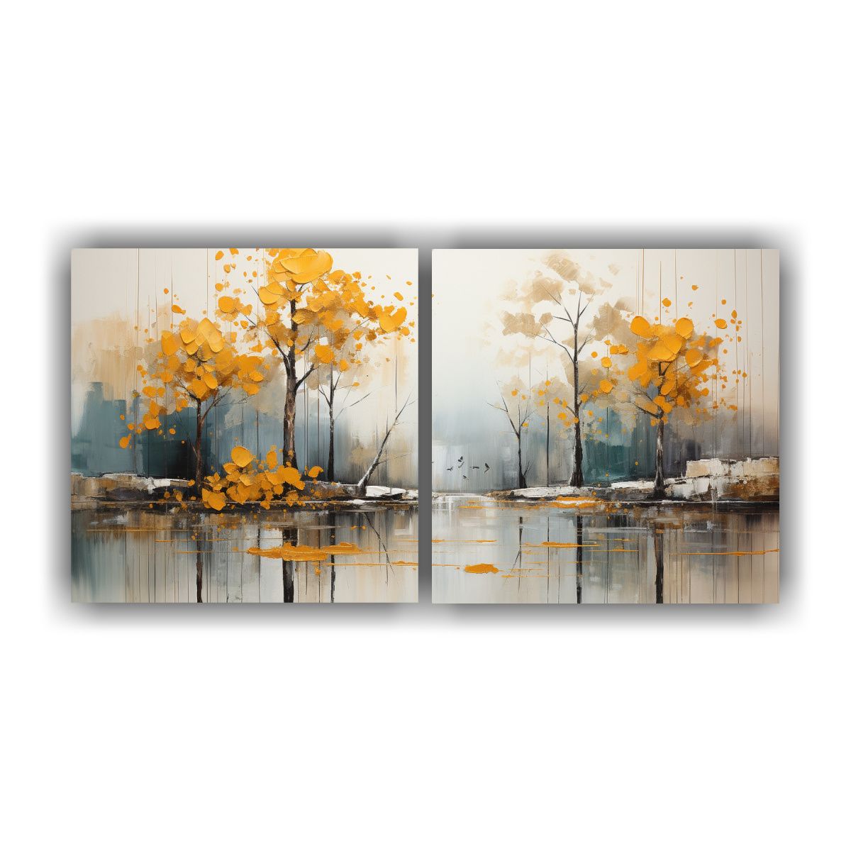 GENERICO - Pintura Abstracta árboles En Plata Y Oro Arte 80x40 Cm