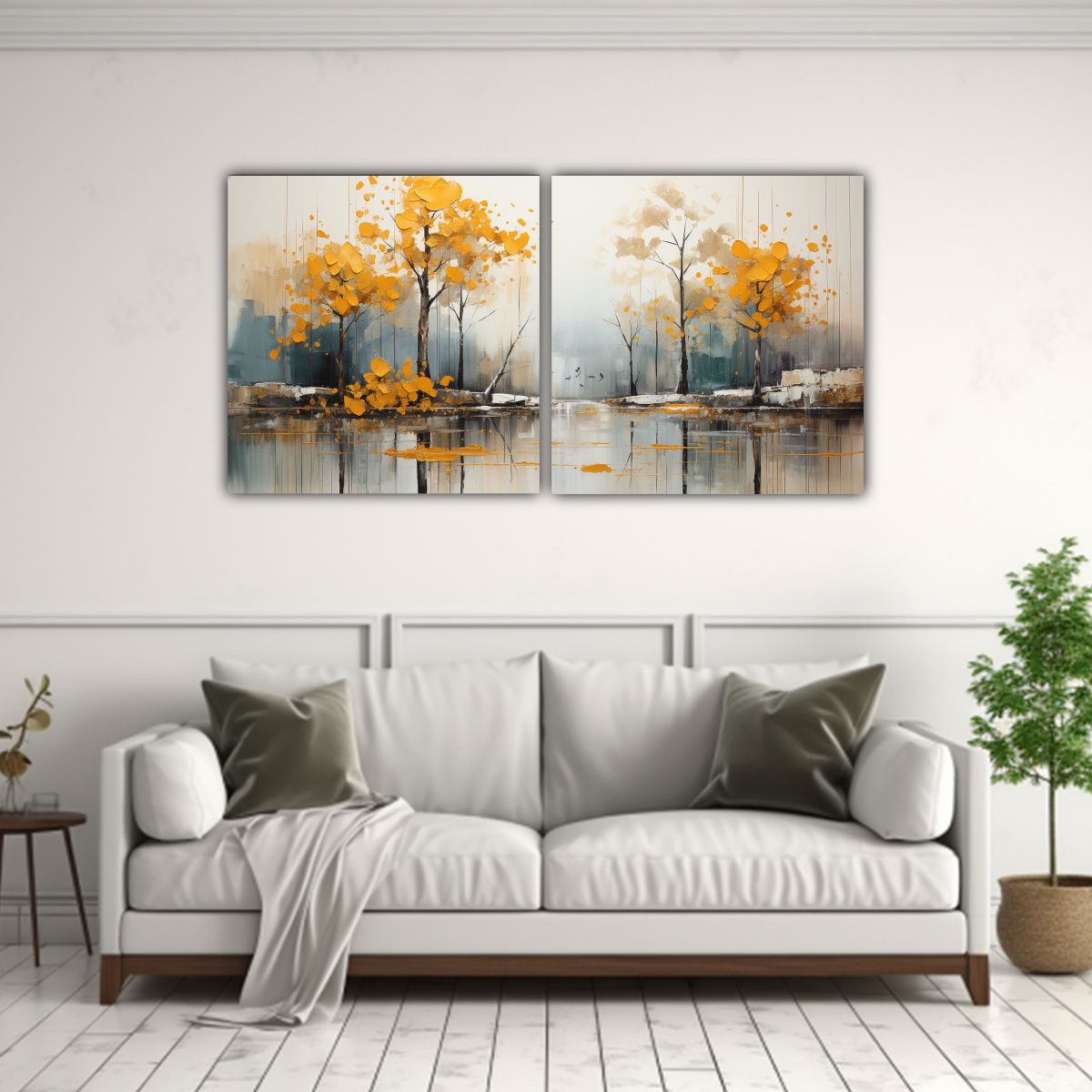 GENERICO - Pintura Abstracta árboles En Plata Y Oro Arte 80x40 Cm