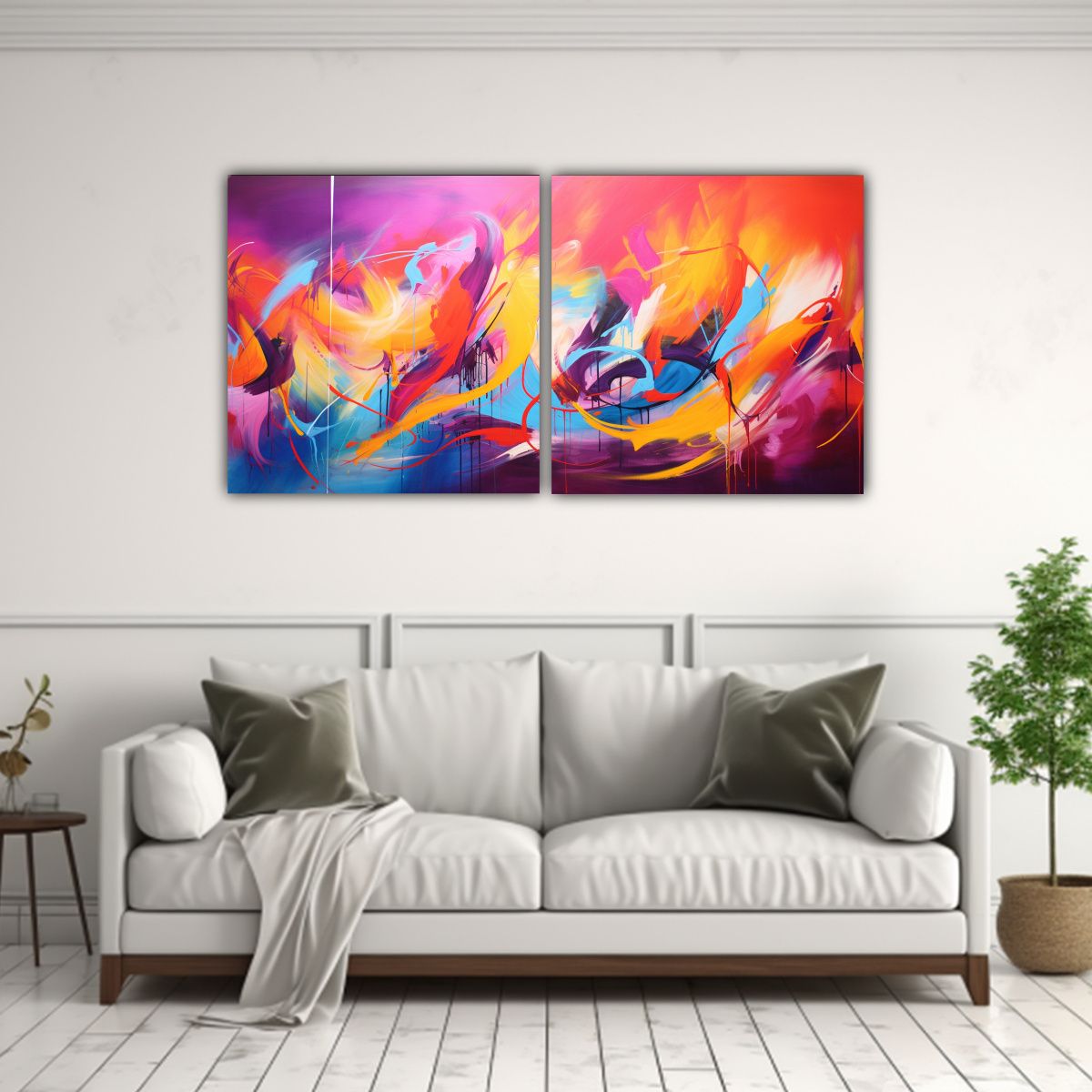 GENERICO - Set De 2 Telas En Bastidor Dibujo Figuras 100x50 Cm