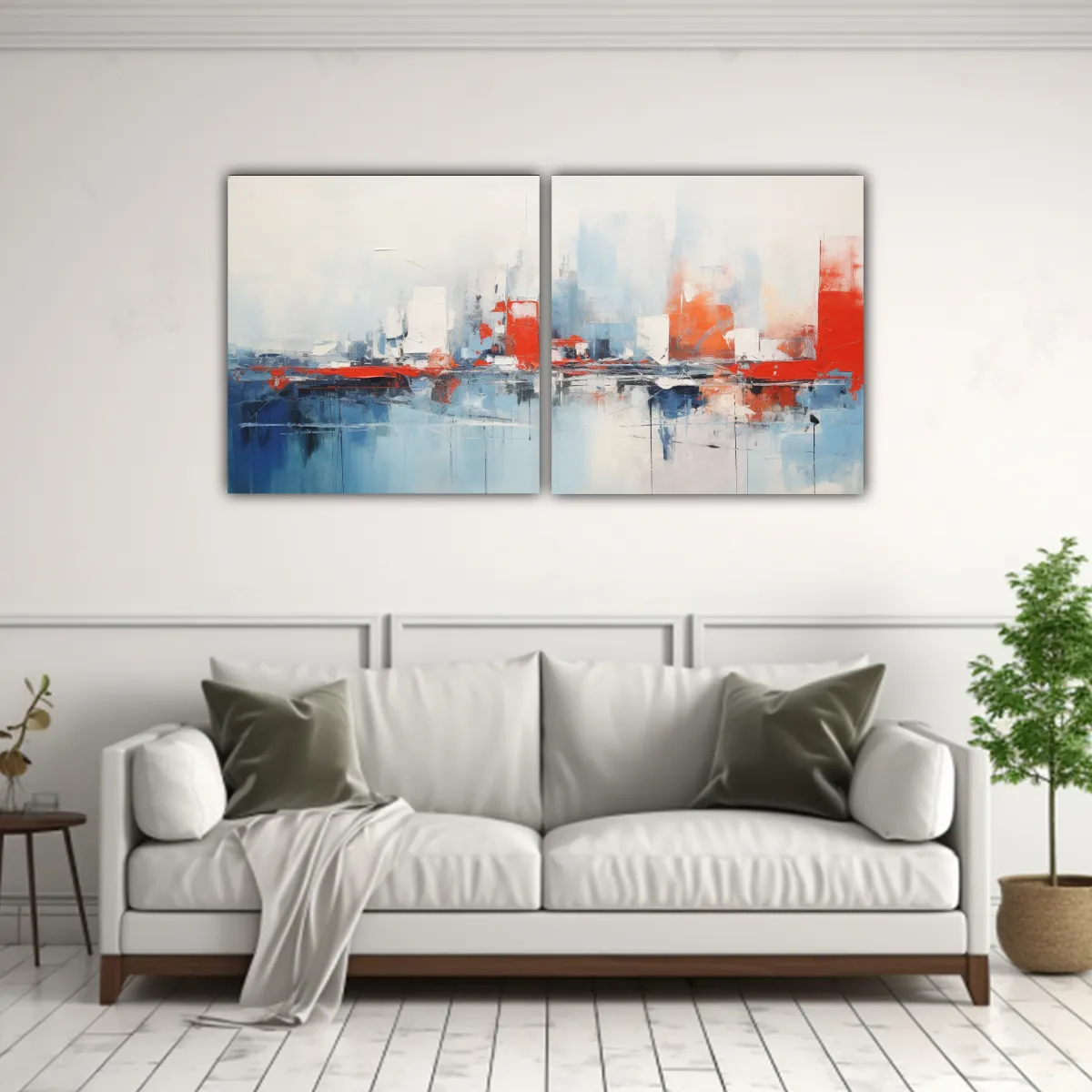 GENERICO - Cuadro Abstracto Ciudad Monocromática Azul Dos 100x50 Cm