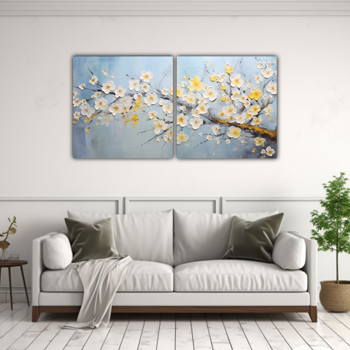 GENERICO - Pintura Moderna De Cerezos Amarillos En Lienzo 60x30 Cm