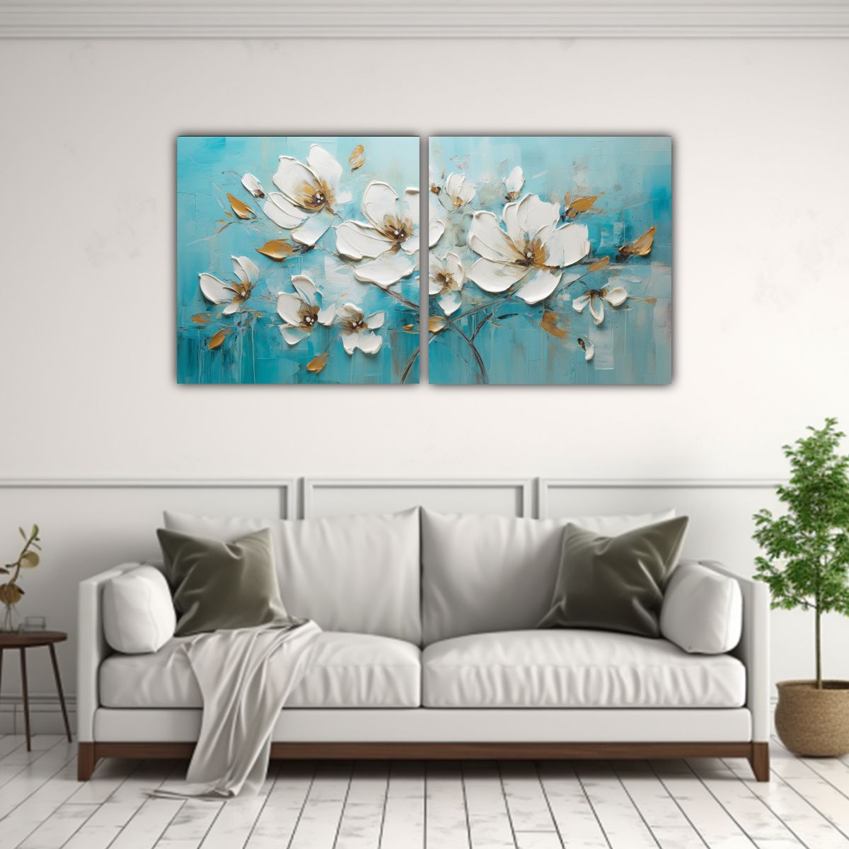 GENERICO - Pintura De Flor Turquesa En Lienzo Al Estilo 60x30 Cm