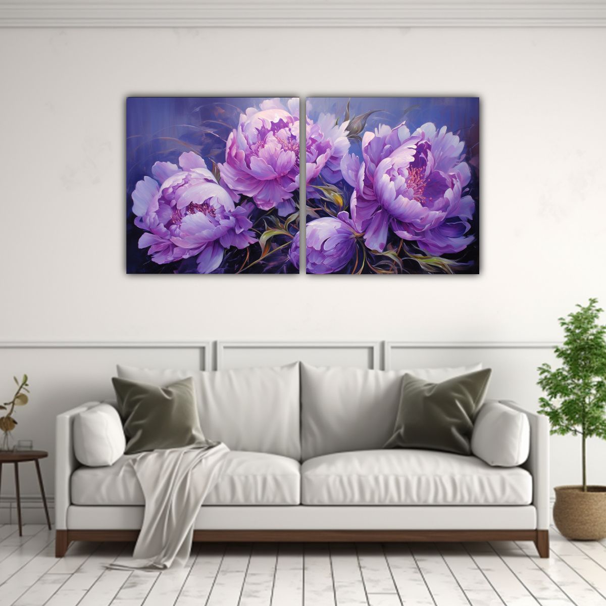 GENERICO - Lienzo Moderno De Peonías Púrpuras En 80x40 Cm