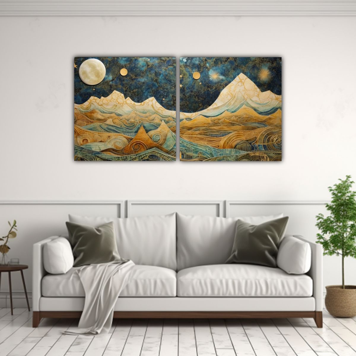 GENERICO - Pintura Con Luna Cerca De Montañas En Bastidor 100x50 Cm