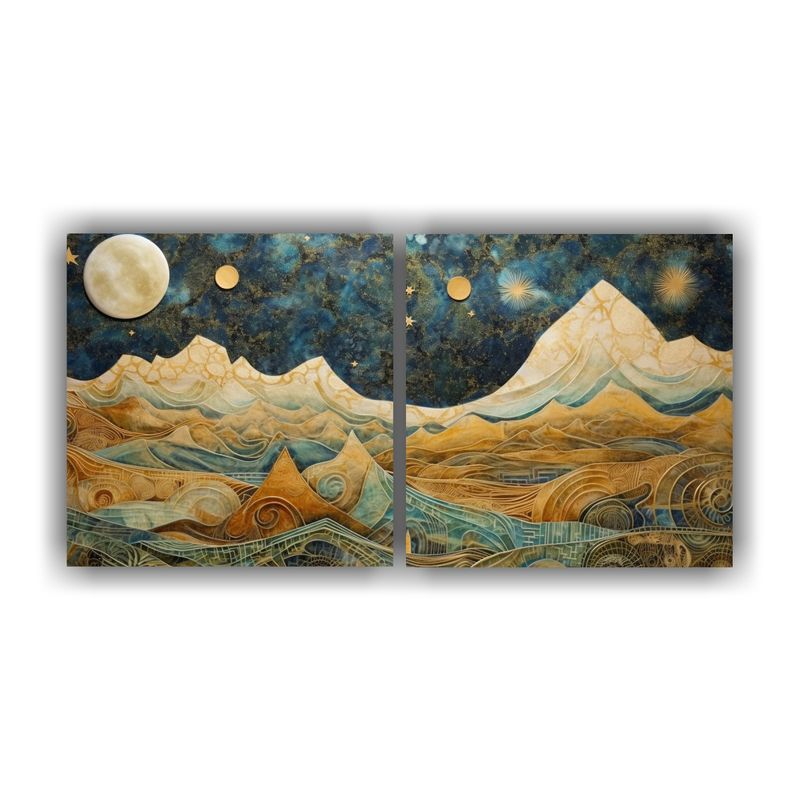 GENERICO - Pintura Con Luna Cerca De Montañas En Bastidor 80x40 Cm