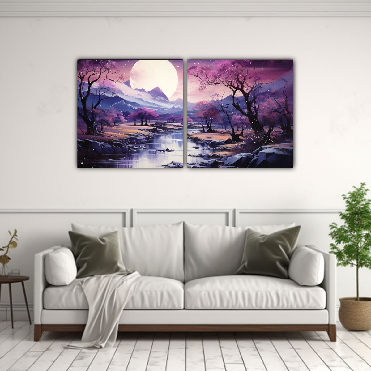 GENERICO - Pintura Diptico Movimiento Para Comedor Con Luna 60x30 Cm