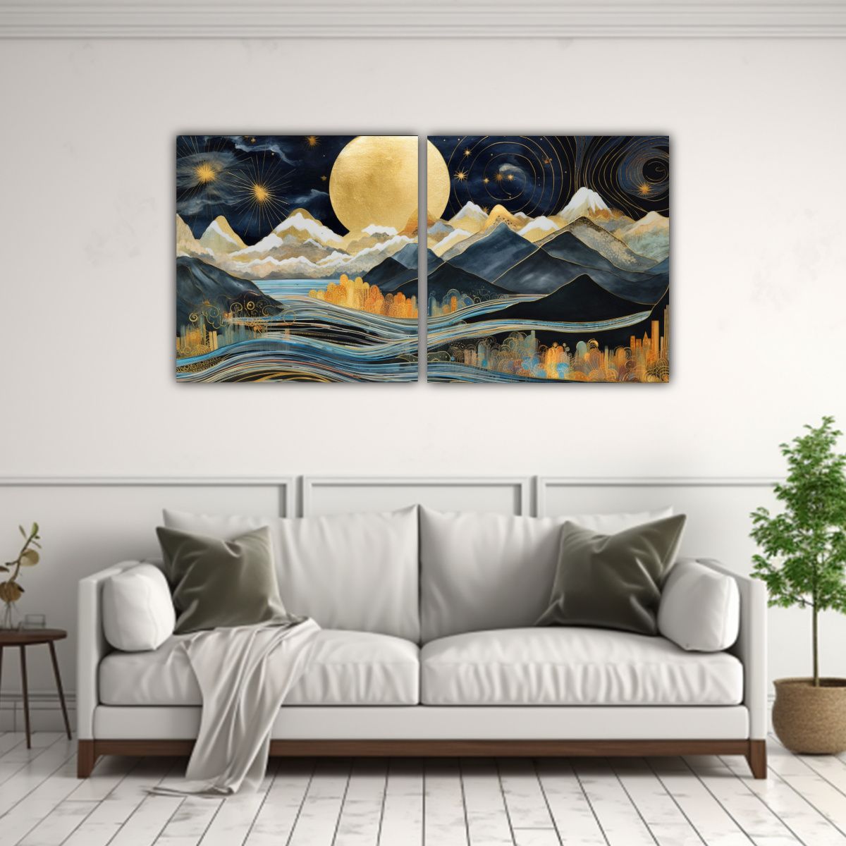 GENERICO - Dos Artes Composición Arte Gráfico Con Luna 100x50 Cm