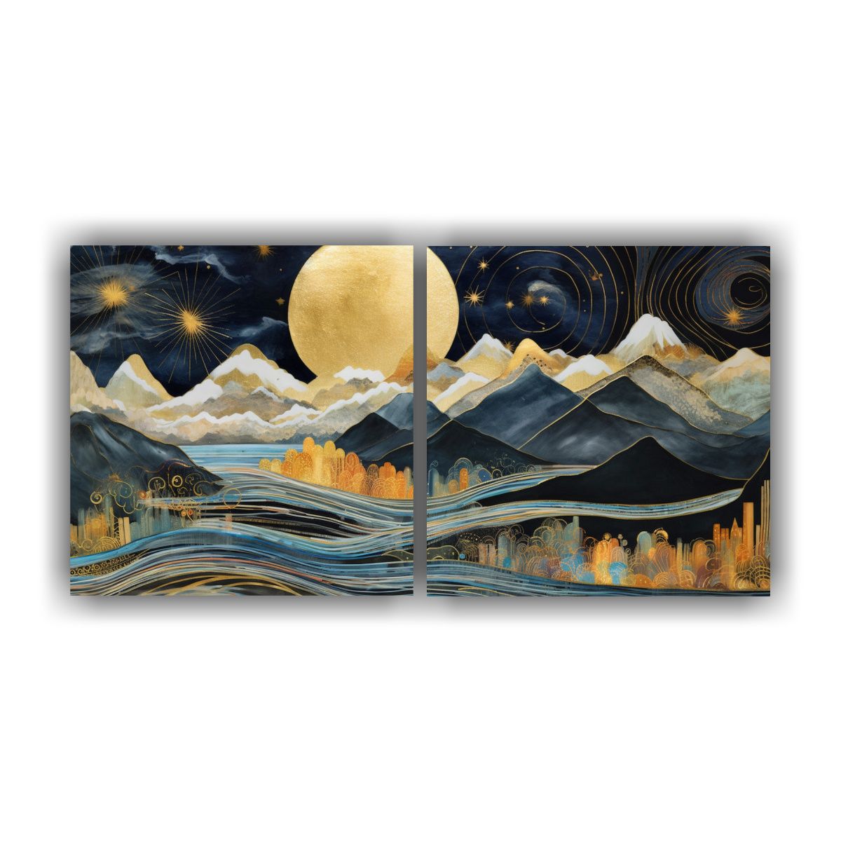 GENERICO - Dos Artes Composición Arte Gráfico Con Luna 60x30 Cm