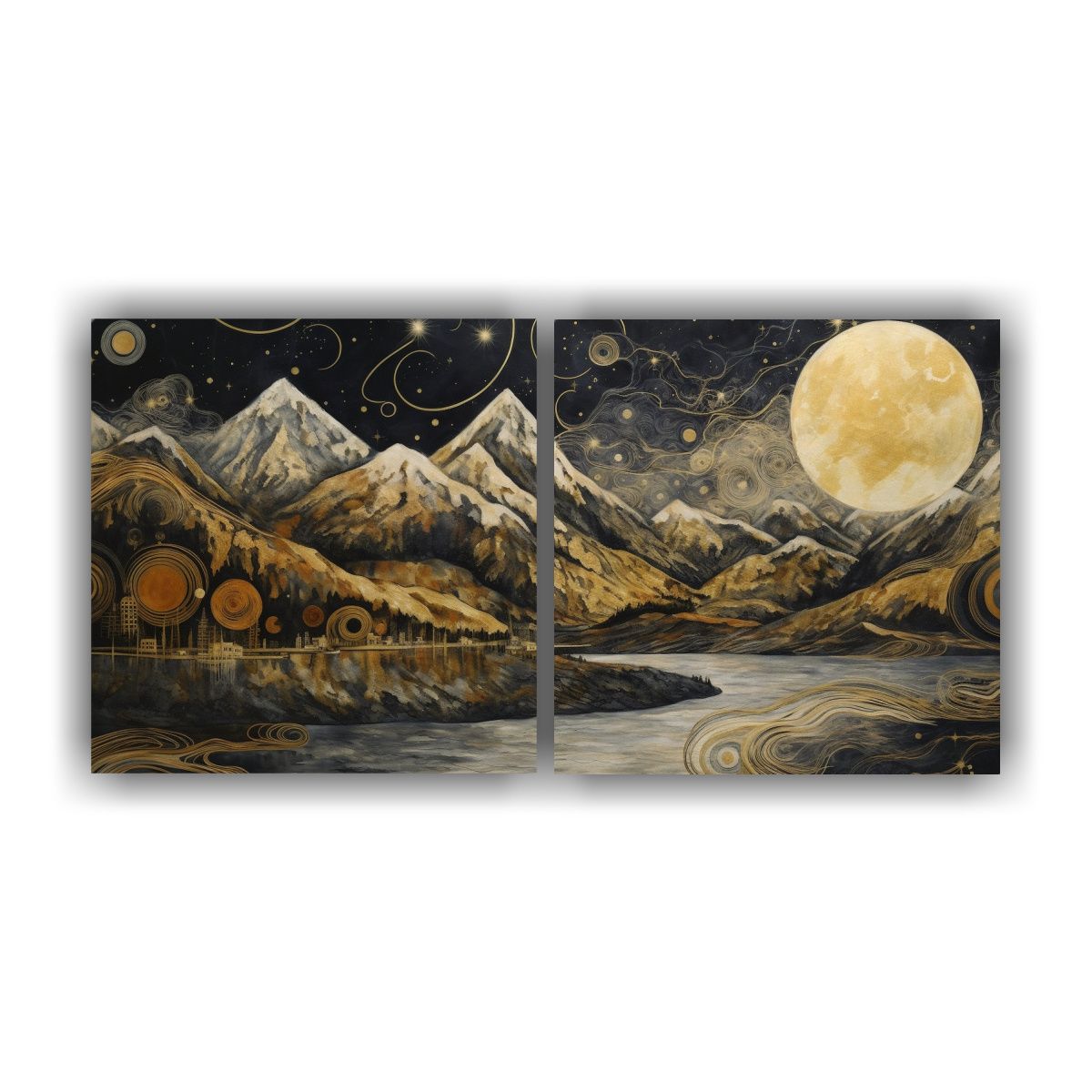 GENERICO - Pintura De Montaña Con Luna Set De 2 100x50 Cm