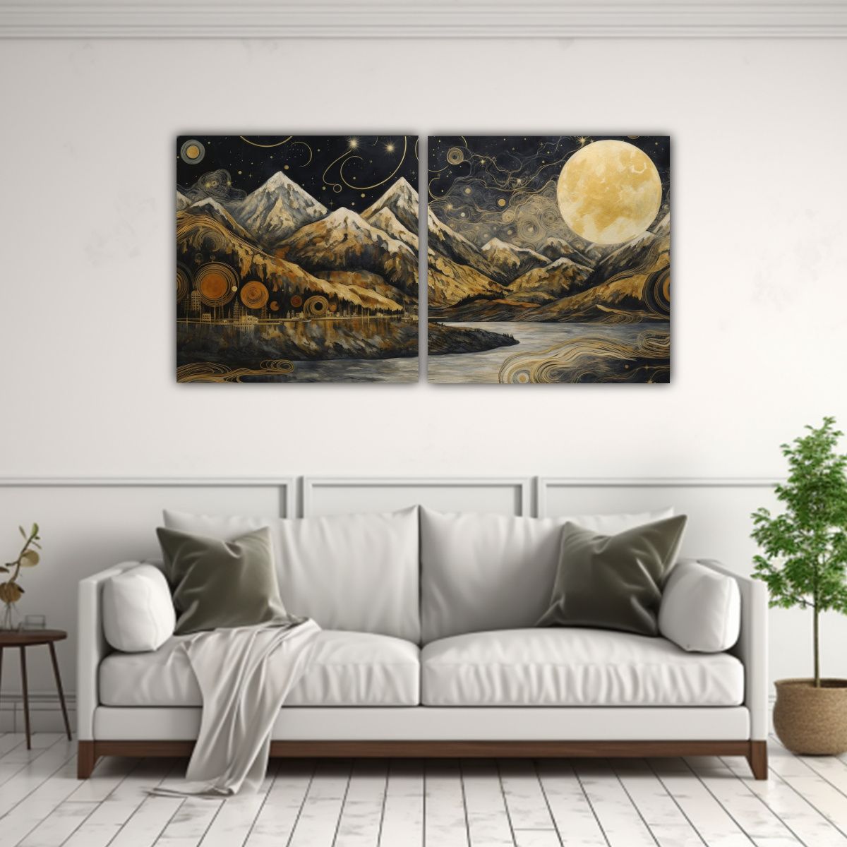 GENERICO - Pintura De Montaña Con Luna Set De 2 80x40 Cm