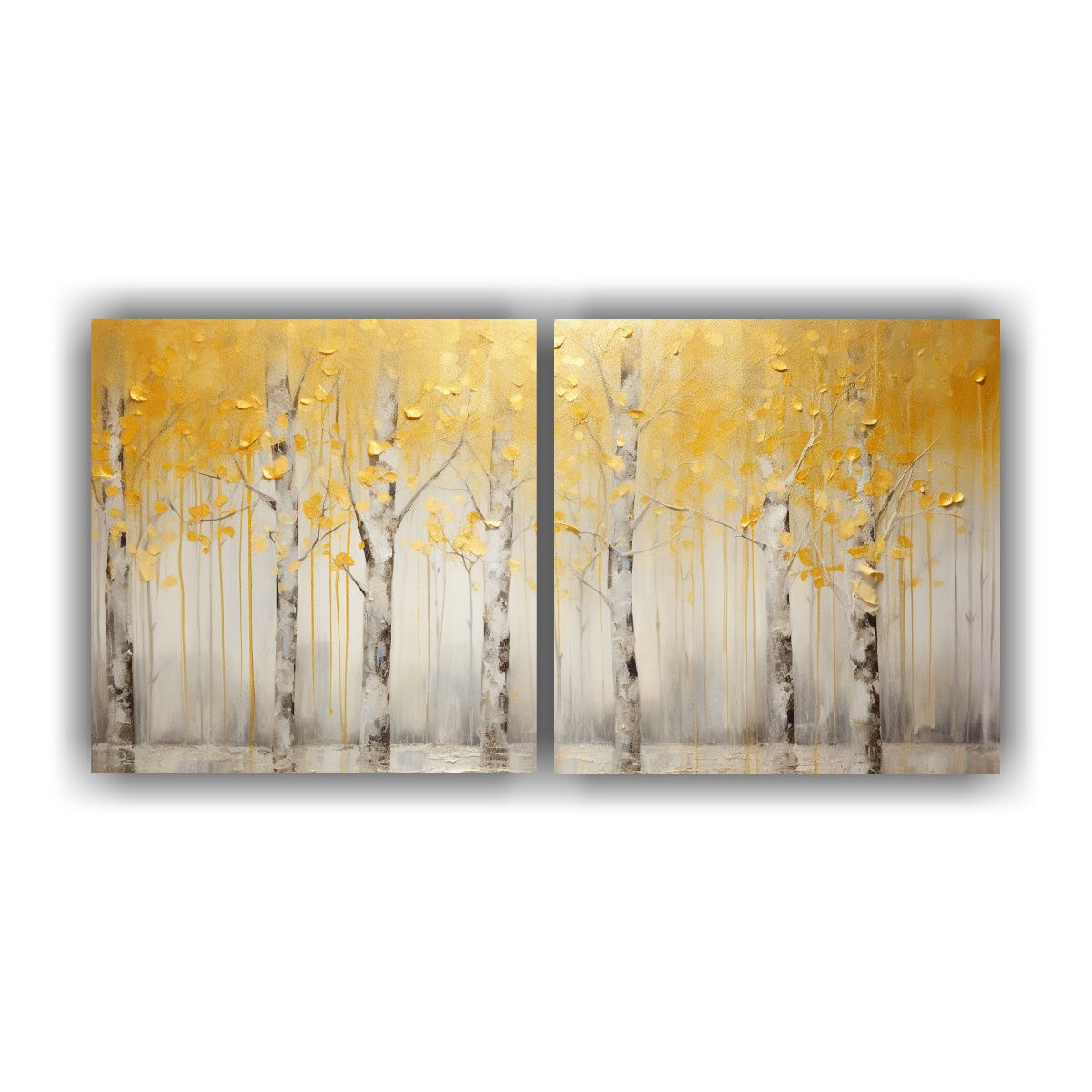GENERICO - Conjunto De Pinturas Florales En Amarillo Y Plata 60x30 Cm