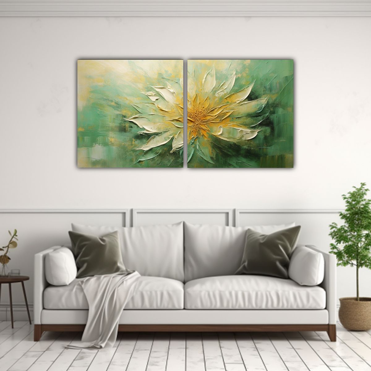 GENERICO - Cuadro De Flores Verdes En Lienzo Estilo 80x40 Cm