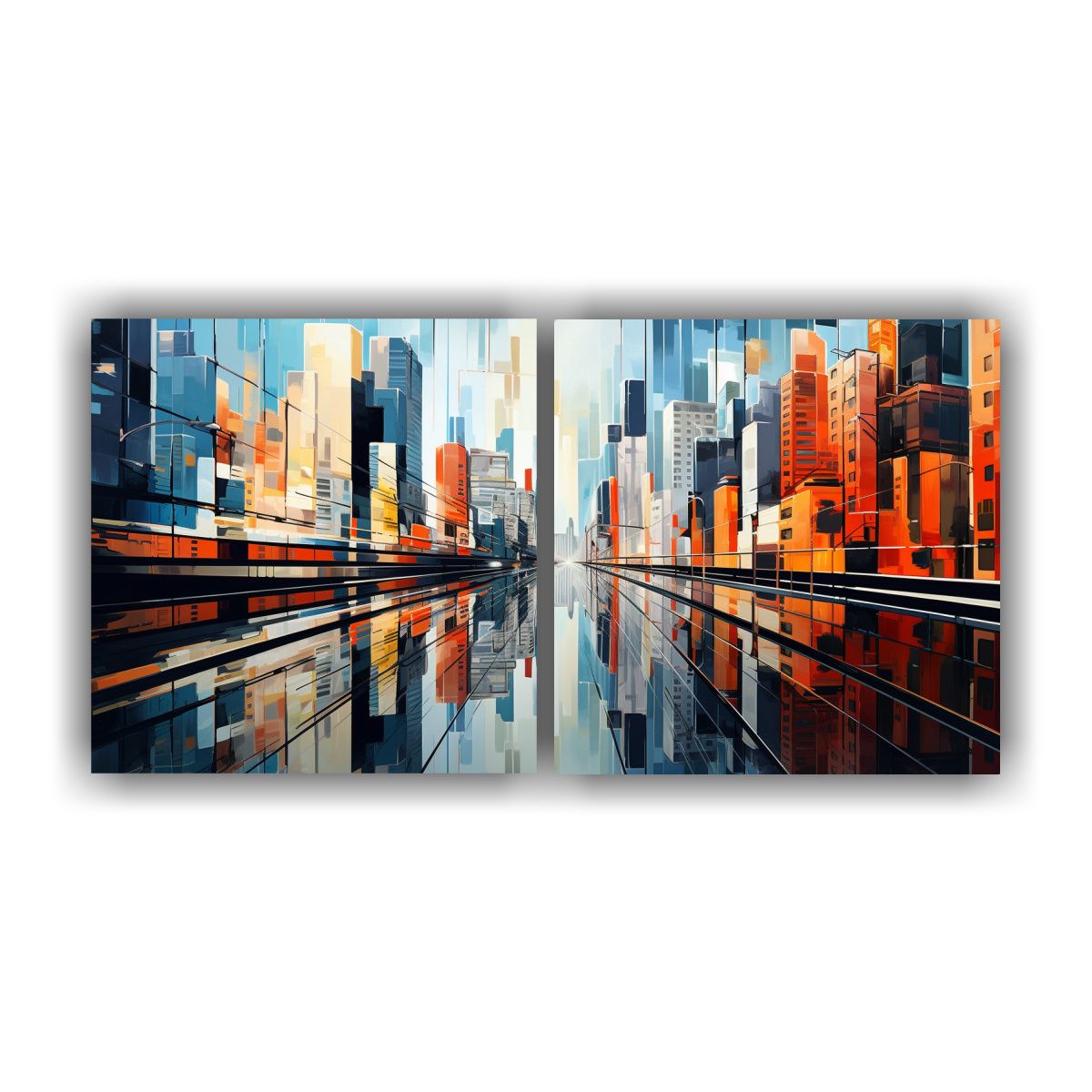 GENERICO - Pintura Cubista De Una Ciudad Fragmentada Con Set 80x40 Cm
