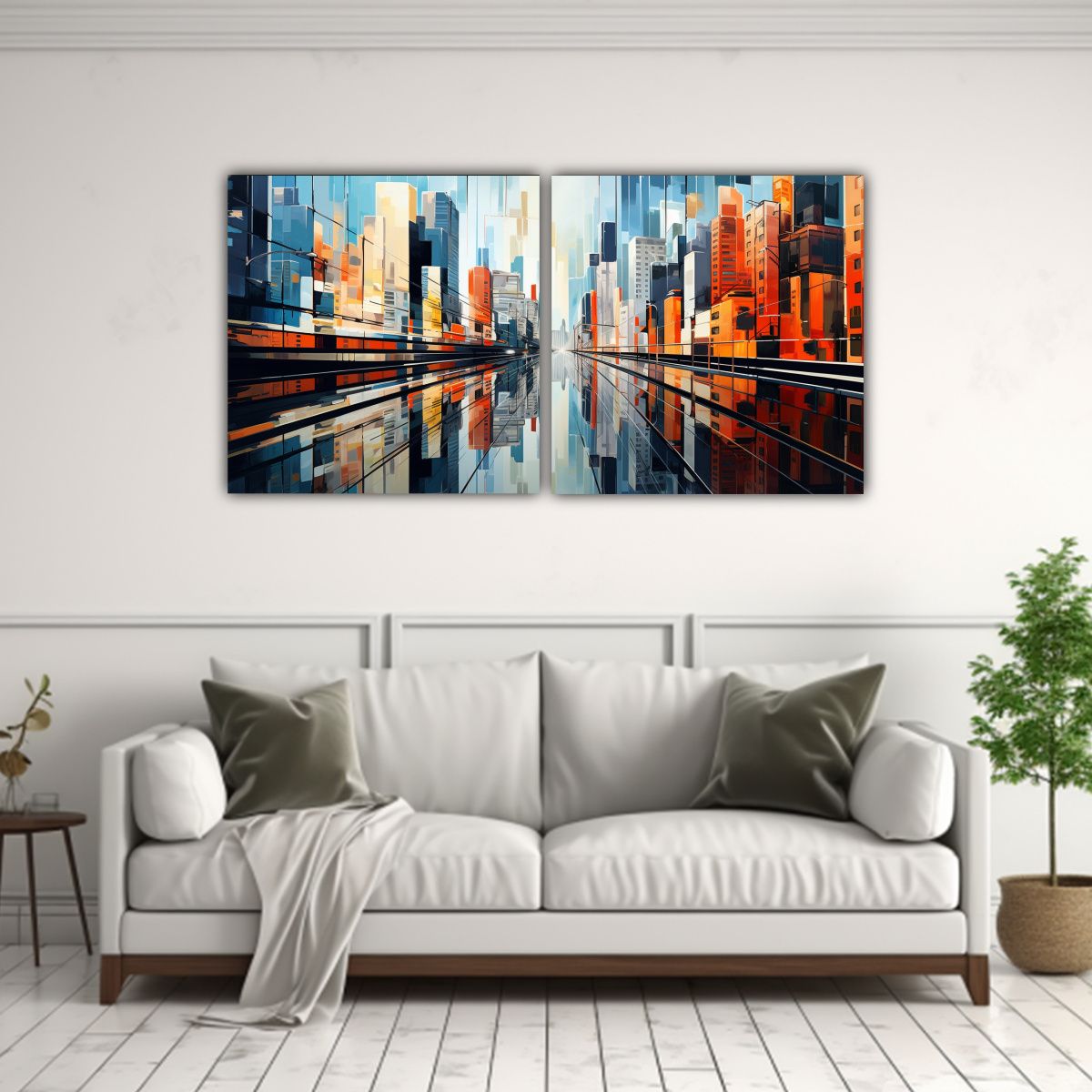 GENERICO - Pintura Cubista De Una Ciudad Fragmentada Con Set 80x40 Cm
