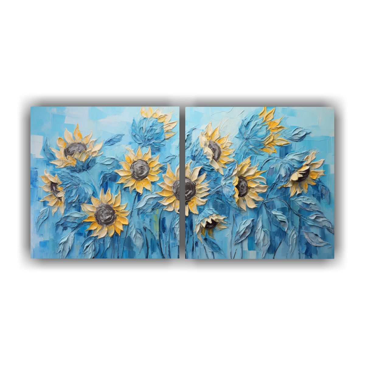 GENERICO - Cuadros Acuarela Armonía Girasoles Azules En 80x40 Cm