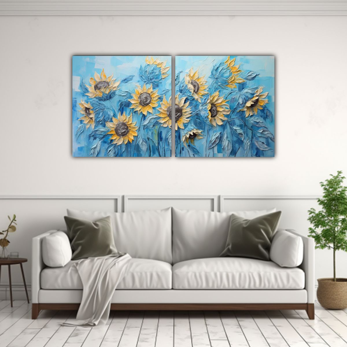 GENERICO - Cuadros Acuarela Armonía Girasoles Azules En 80x40 Cm