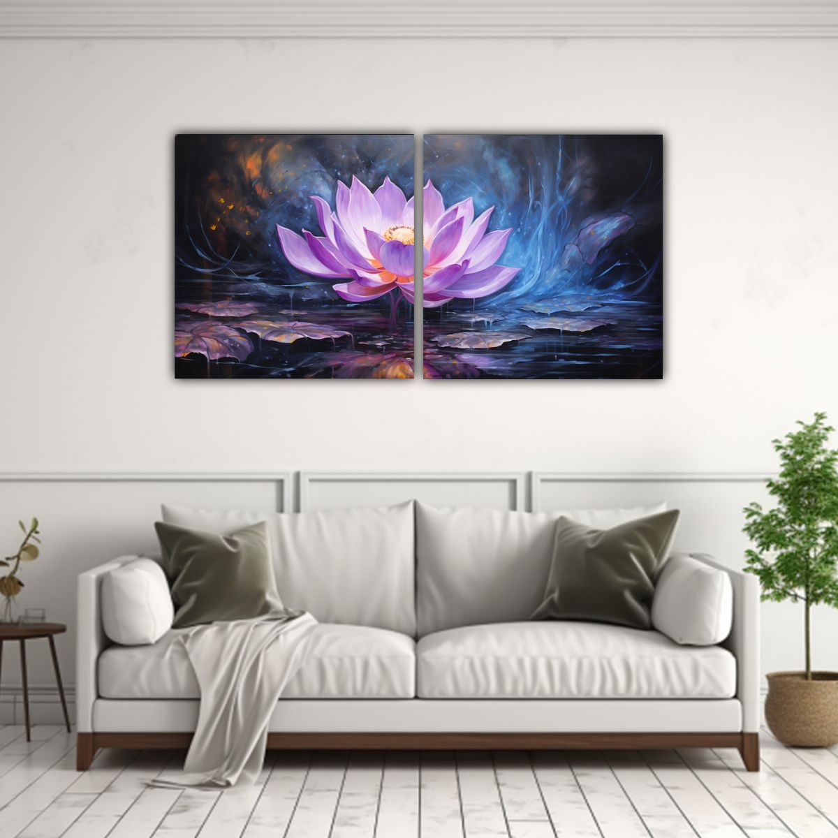 GENERICO - Pintura De Loto Negro Brillante En Lienzo Con 100x50 Cm