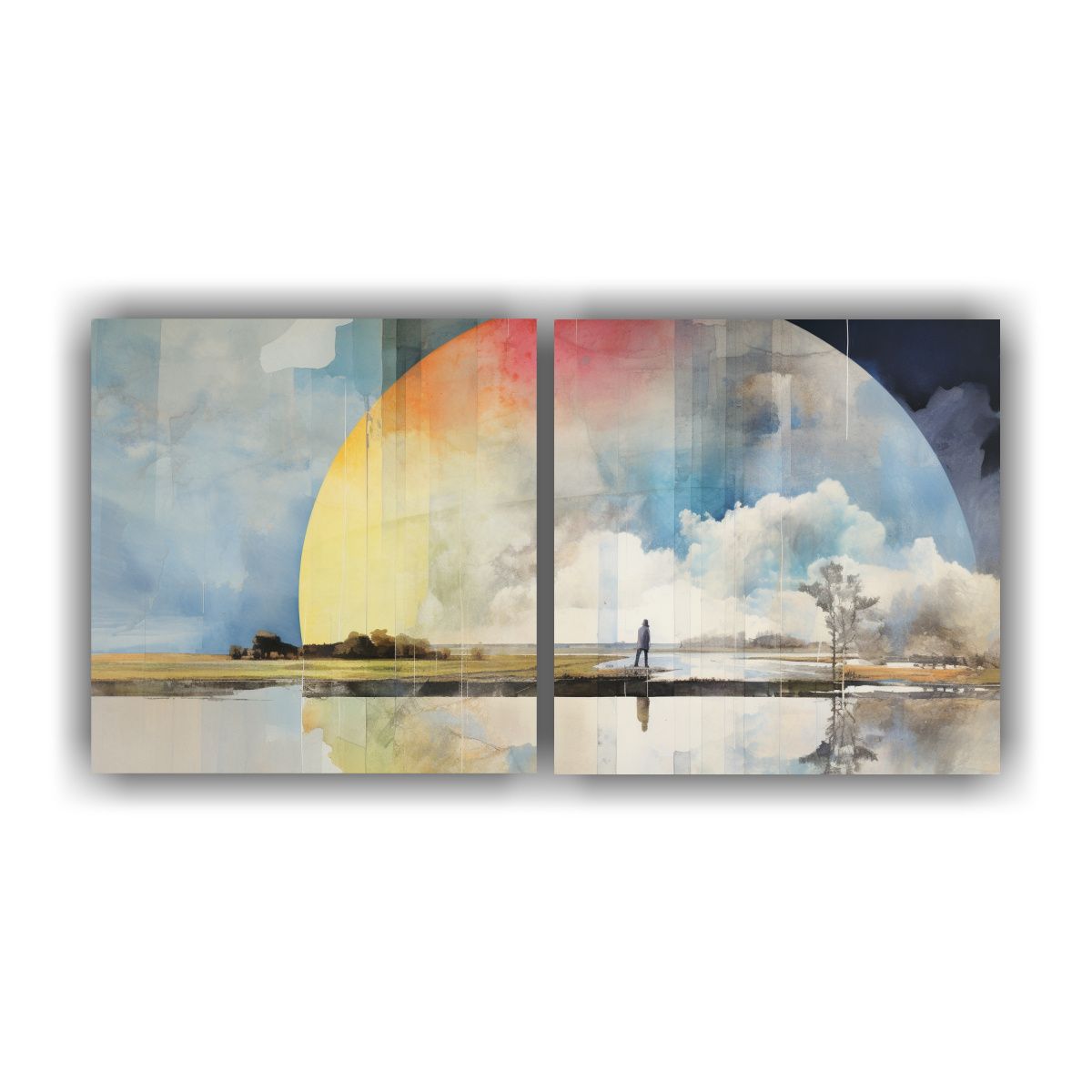 GENERICO - Pintura Moderna Dos Artes En Tonos Arcoíris 100x50 Cm