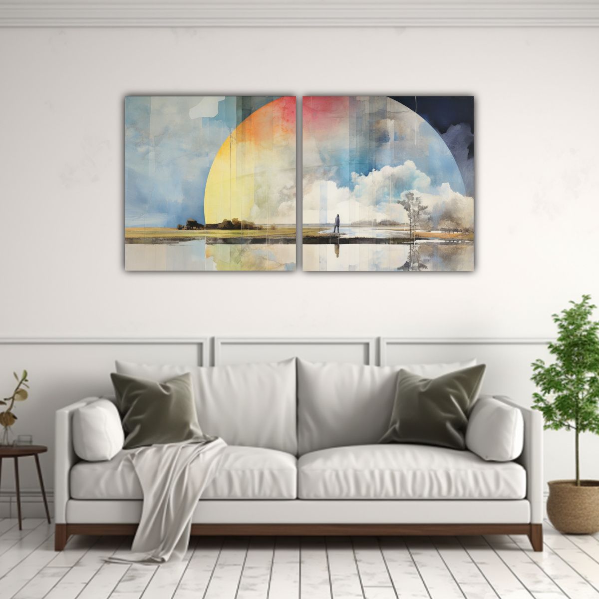 GENERICO - Pintura Moderna Dos Artes En Tonos Arcoíris 100x50 Cm