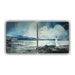 GENERICO - Cuadros Abstracto Mágico En Azul Teal Y Plata 80x40 Cm