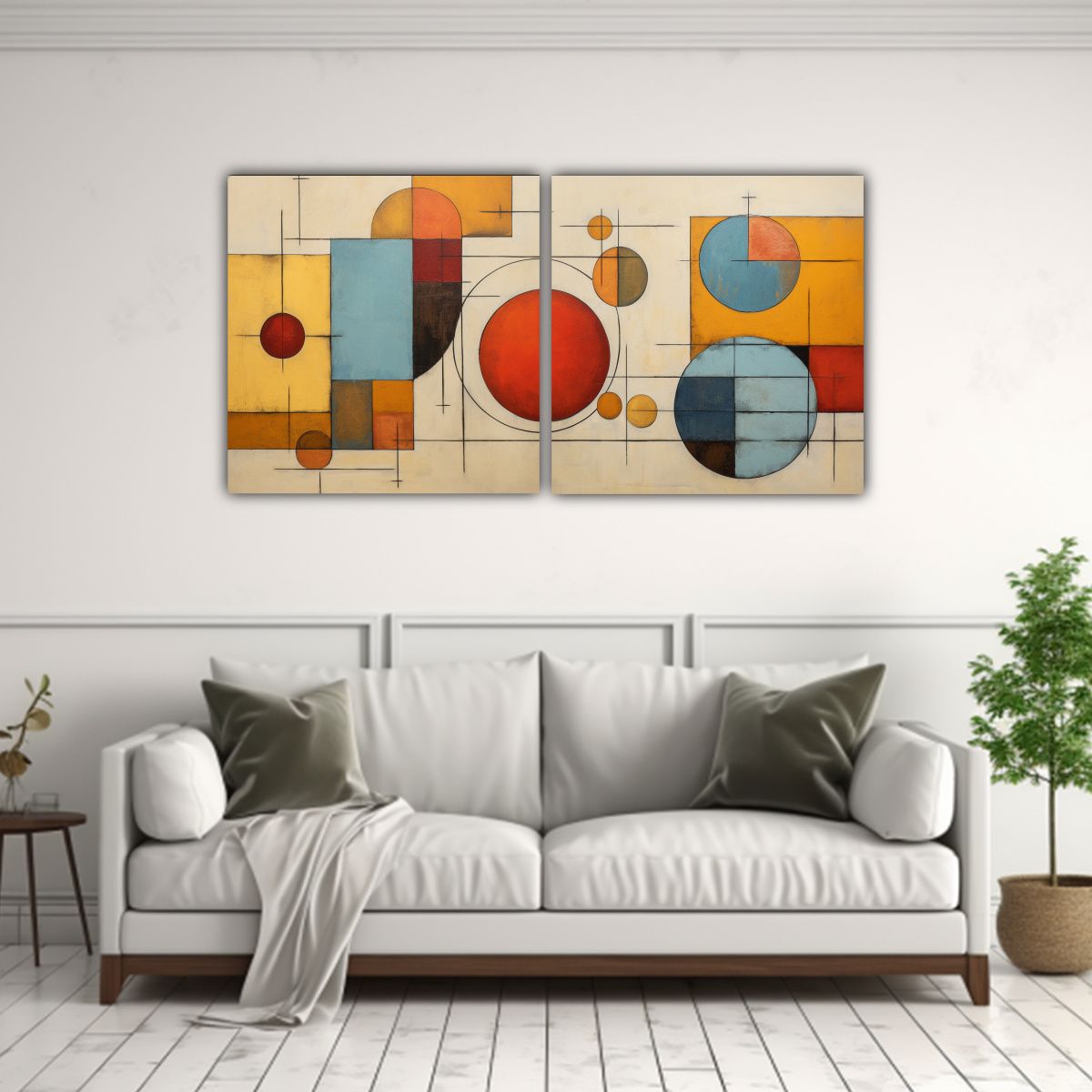 GENERICO - Conjunto 2 Cuadros Abstractos Modernos Midcentury 100x50 Cm