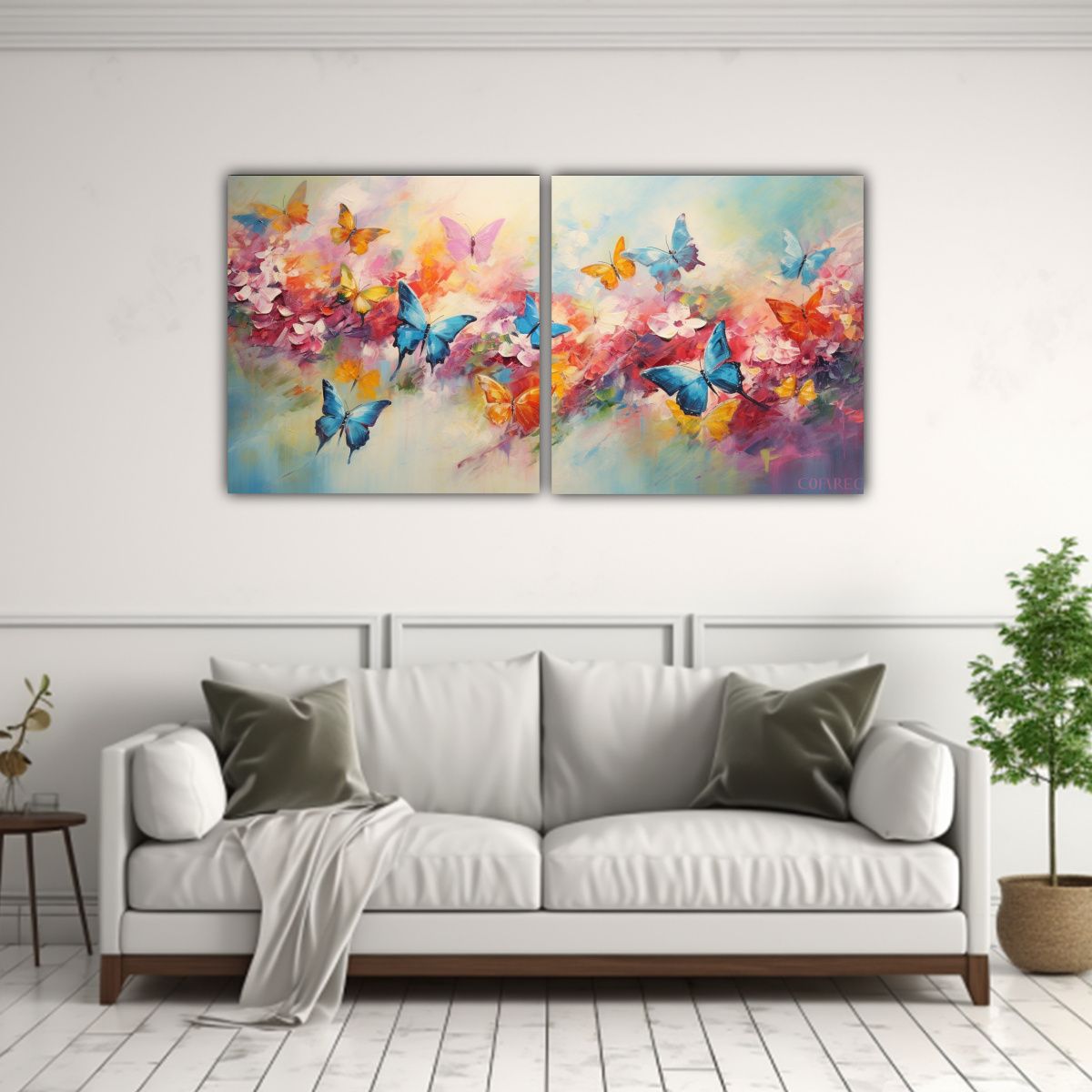 GENERICO - Cuadro Lienzo Mariposas Abstractas Para Dormitorio 60x30 Cm