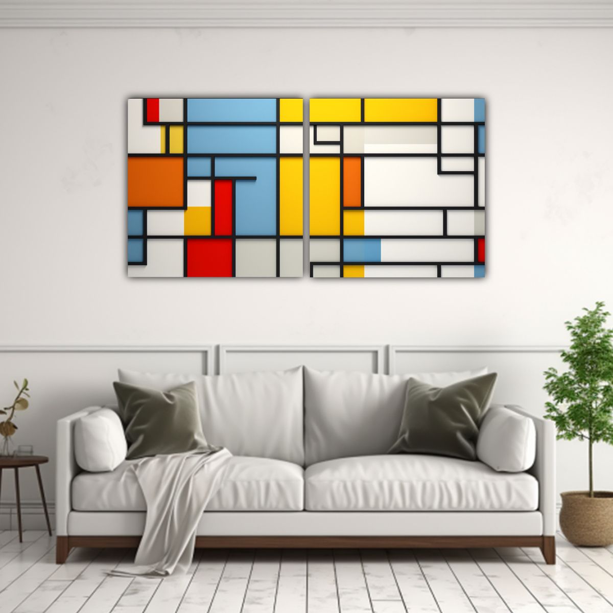 GENERICO - Cuadro Abstracto Geométrico Estilo Mondrian 60x30 Cm