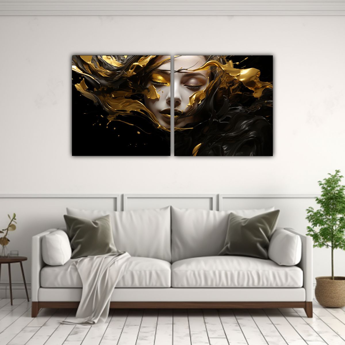 GENERICO - Cuadros Luminosidad Digital Estilo Dorado Y Negro 100x50 Cm