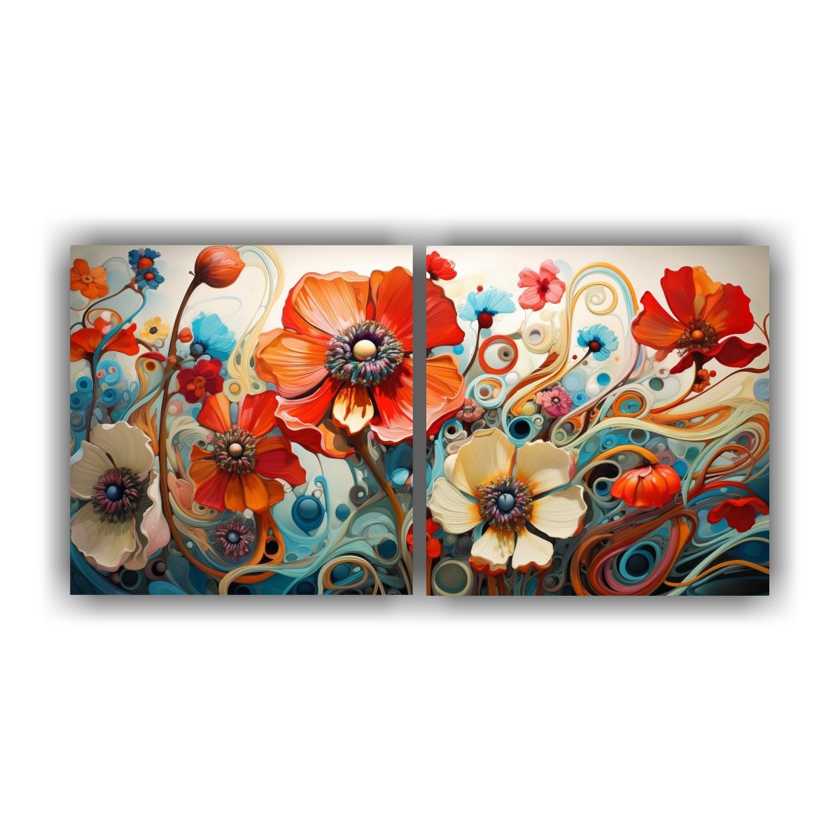 GENERICO - Cuadros Abstractos De Flores Llenos De Intensidad 100x50 Cm