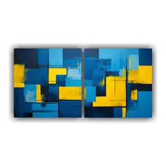 GENERICO - Cuadros Abstractos En Azul Y Amarillo De Dos 100x50 Cm