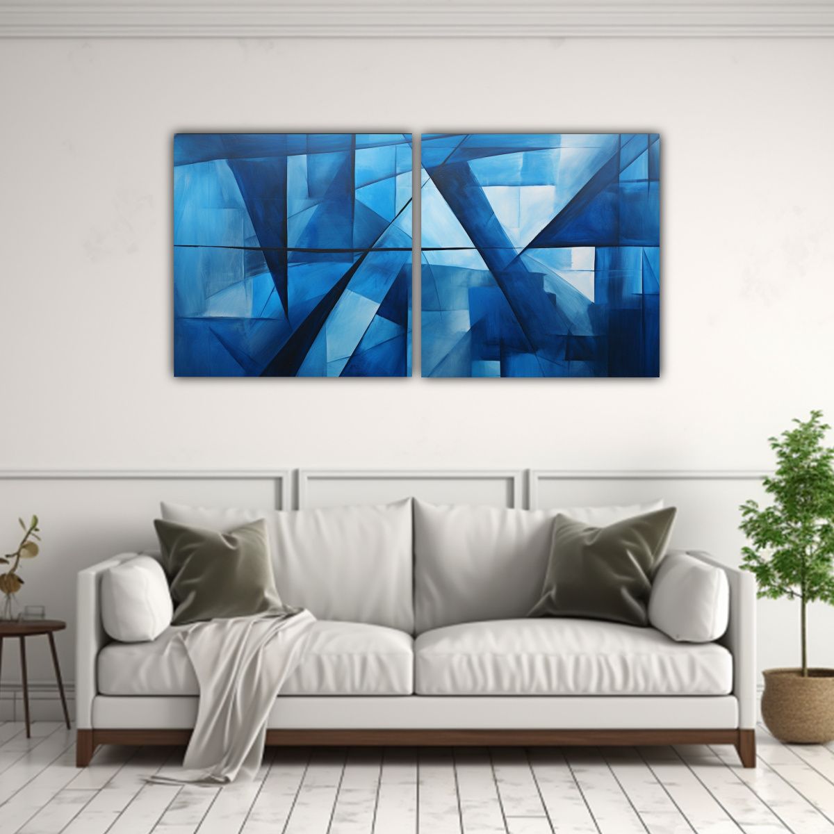 GENERICO - Cuadro Abstracto Tonos Azules Arte De Pared 60x30 Cm