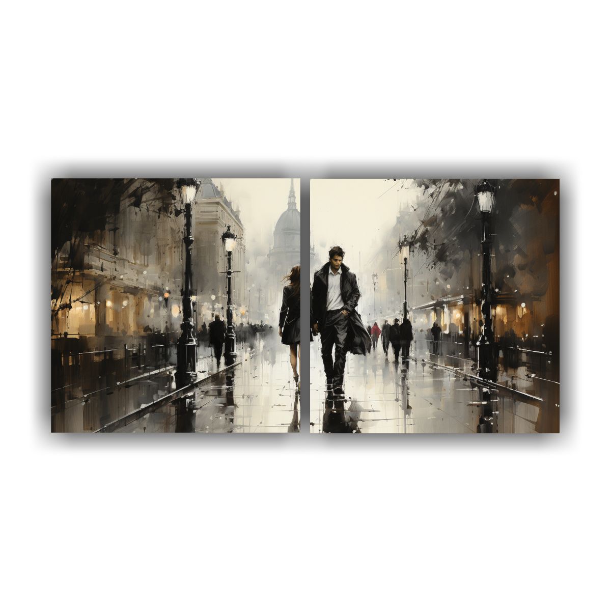 GENERICO - Pintura En Tinta De Personas Caminando En Una 100x50 Cm