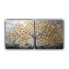 GENERICO - Díptico Fotografía Estrellados árbol En Oro Y 100x50 Cm