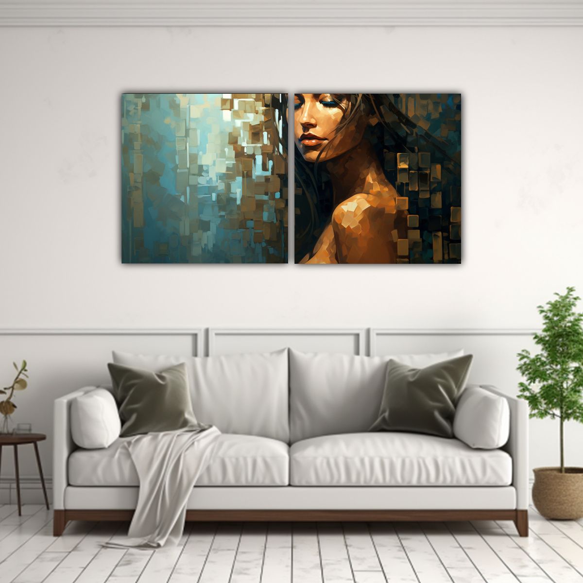 GENERICO - Pintura Abstracta Con Tonos Marrones Y Azules 60x30 Cm