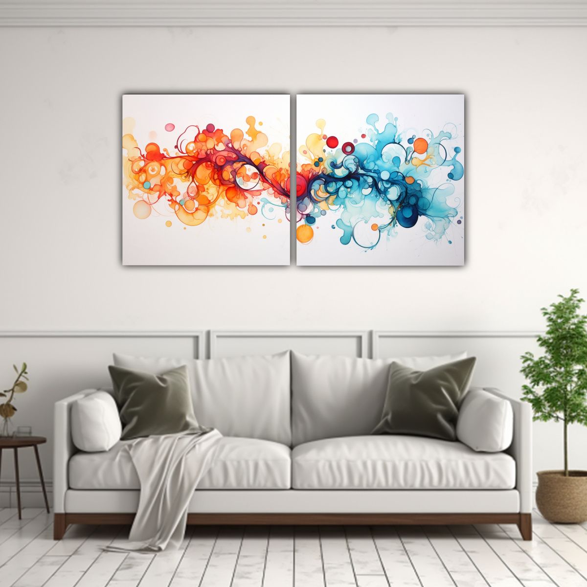 GENERICO - Dos Pinturas Abstractas Ilustradas Con Acuarelas 80x40 Cm