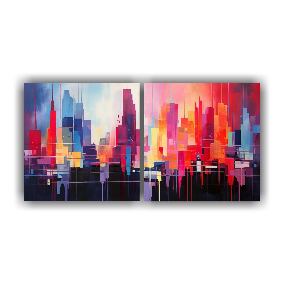 GENERICO - Cuadro Abstracto De Ciudad En Tonos Brillantes 80x40 Cm