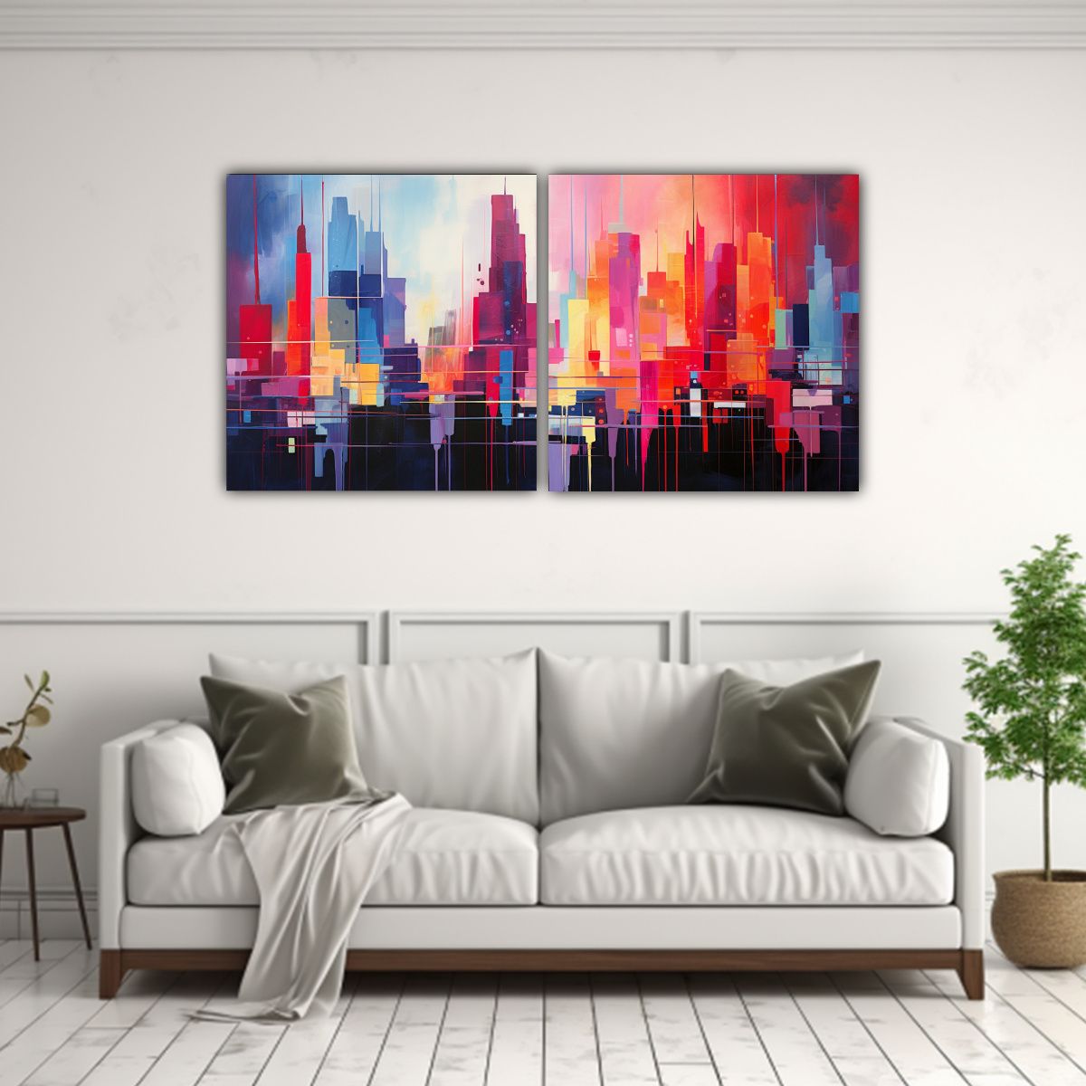 GENERICO - Cuadro Abstracto De Ciudad En Tonos Brillantes 80x40 Cm