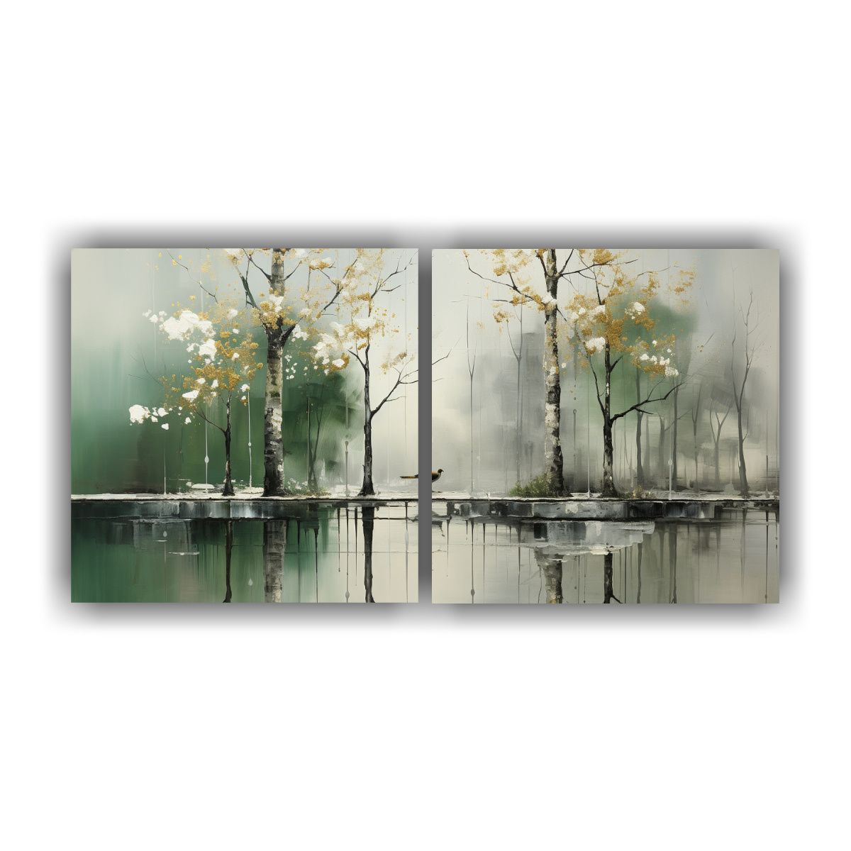 GENERICO - Pintura Abstracta árboles Plata Set 2 Vanguardia 80x40 Cm