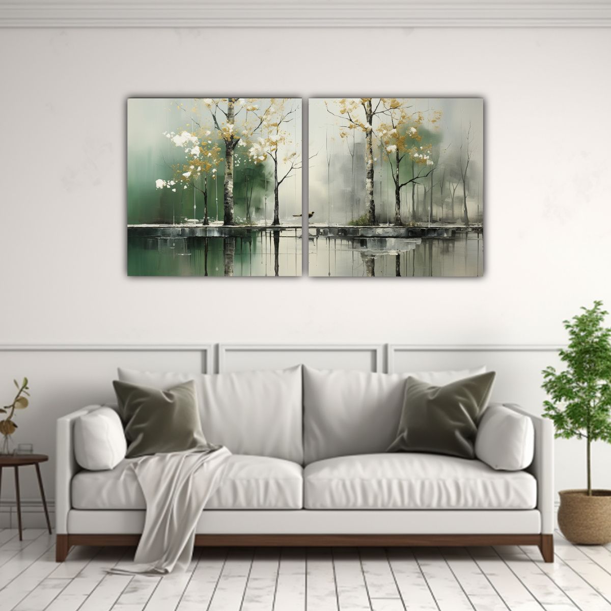 GENERICO - Pintura Abstracta árboles Plata Set 2 Vanguardia 80x40 Cm